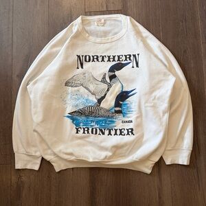 Vintage 90s Northern Frontier Canada Graphic Sweatshirt White XL